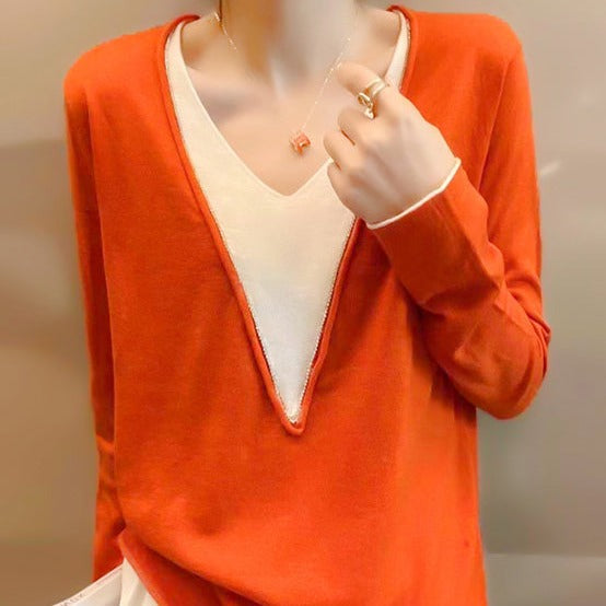 Levoire | Pull À Col En V Doux Avec Sensation Cachemire Orange
