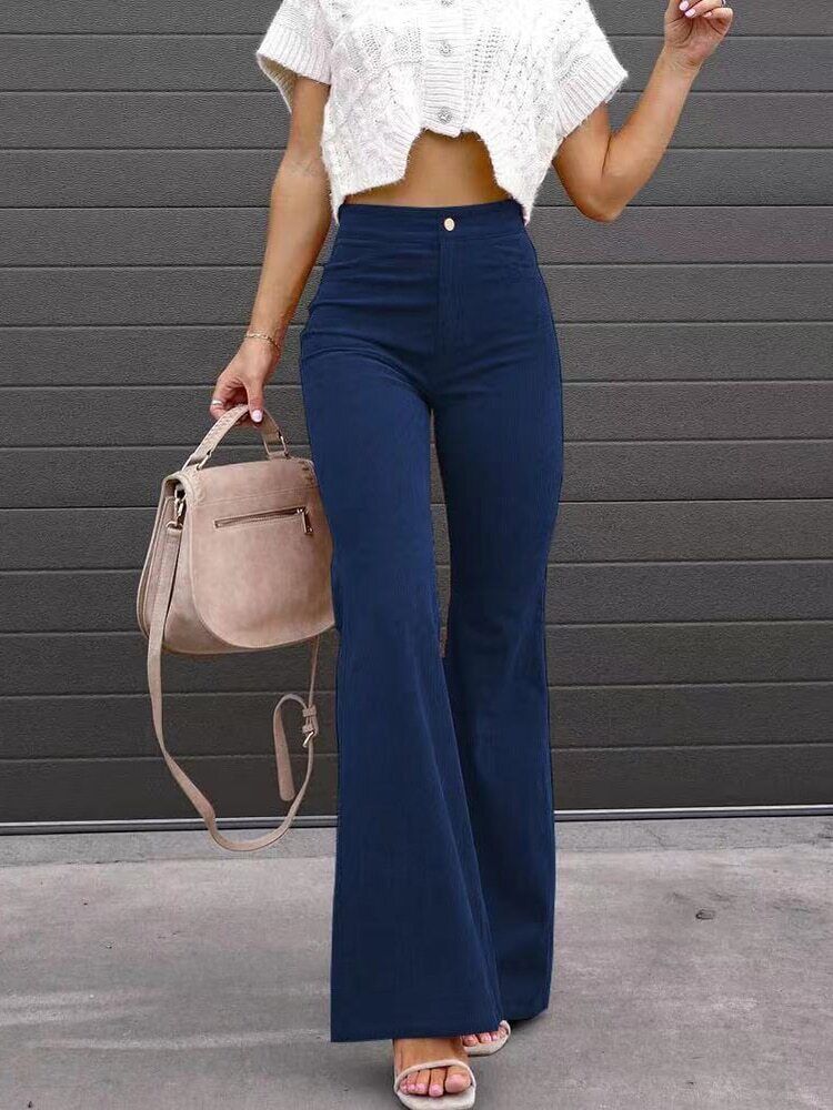 Levoire | Pantalon En Velours Côtelé Évasé Tendance Confortable Pour Toutes Les Occasions Bleu foncé