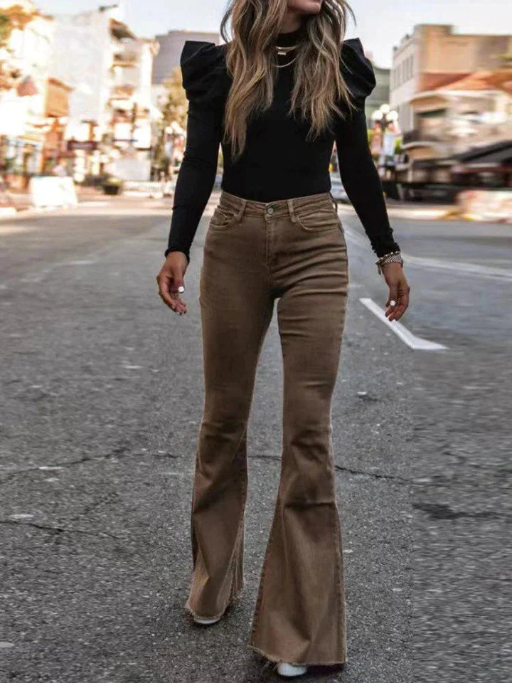 Levoire | Pantalon En Velours Côtelé Évasé Tendance Confortable Pour Toutes Les Occasions Marron