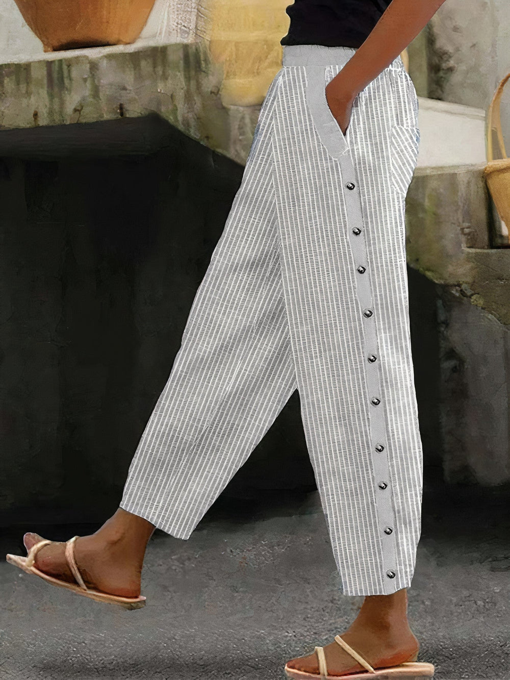 Levoire | Ceinture Élastique Fentes Latérales Vêtements Pour Femmes Rayés Gris