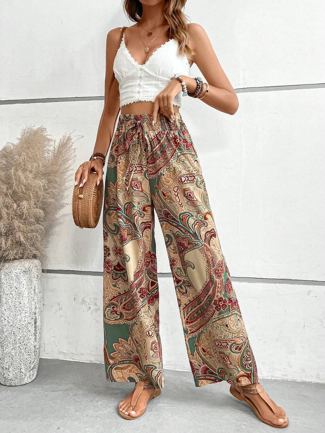 Levoire | Pantalon Palazzo Pour Femmes Taille Haute À Jambes Larges Boho