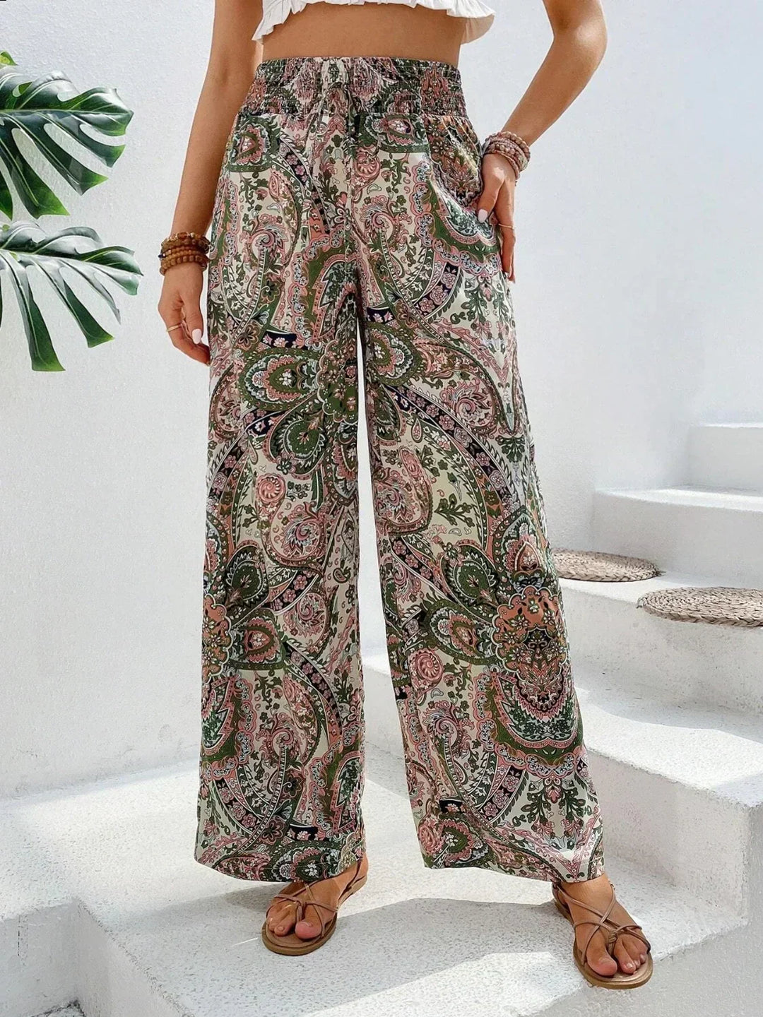 Levoire | Pantalon Palazzo Pour Femmes Taille Haute À Jambes Larges Boho Bunt