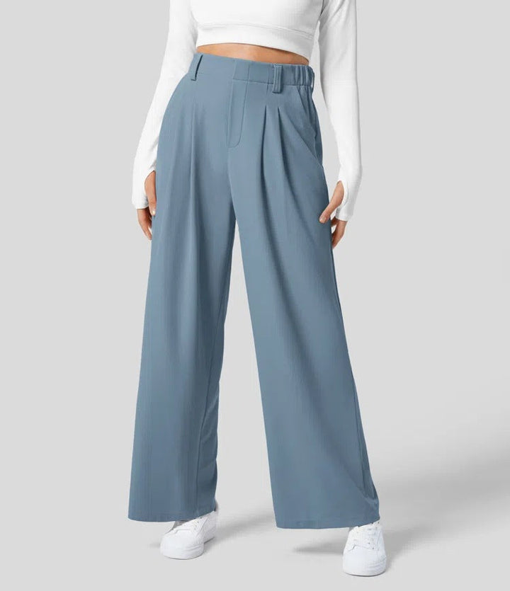 Levoire | Pantalon Femme Avec Jambes Larges, Taille Élastique Et Coupe Décontractée Bleu