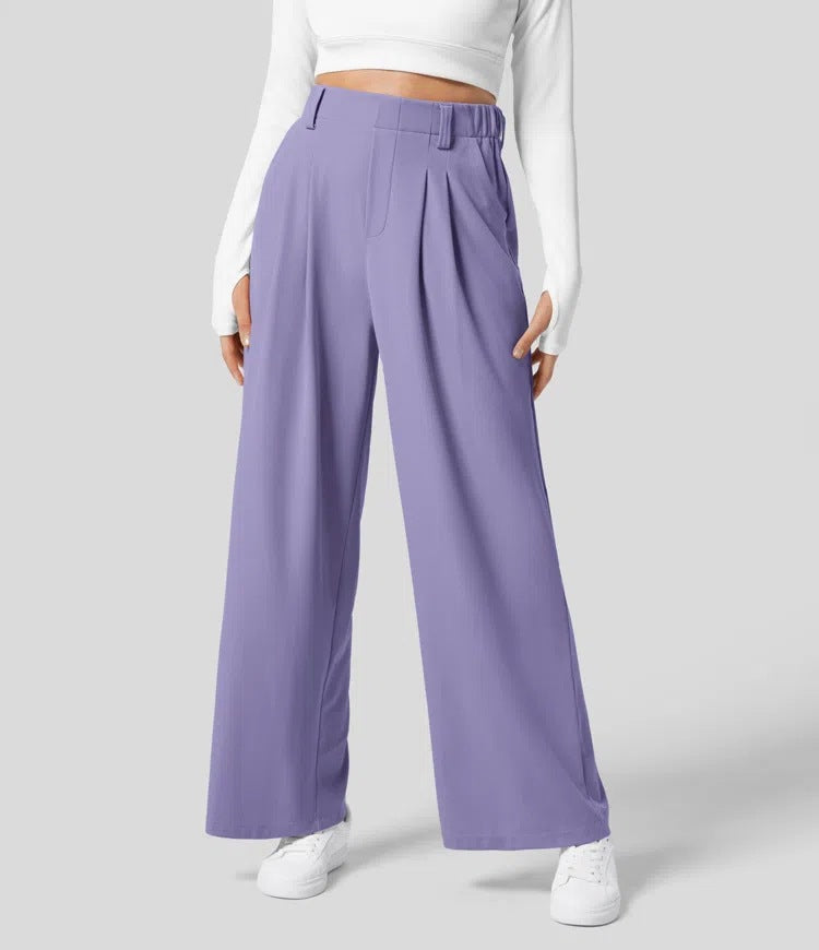 Levoire | Pantalon Femme Avec Jambes Larges, Taille Élastique Et Coupe Décontractée Lilas