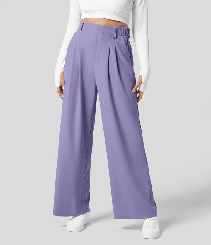 Levoire | Pantalon Femme Avec Jambes Larges, Taille Élastique Et Coupe Décontractée Lilas