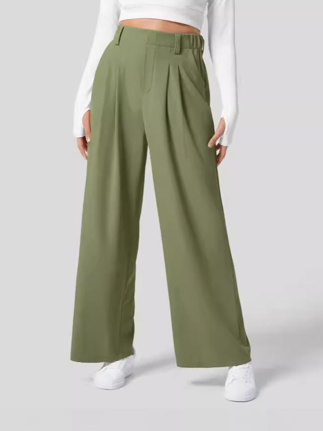 Levoire | Pantalon Femme Avec Jambes Larges, Taille Élastique Et Coupe Décontractée Vert