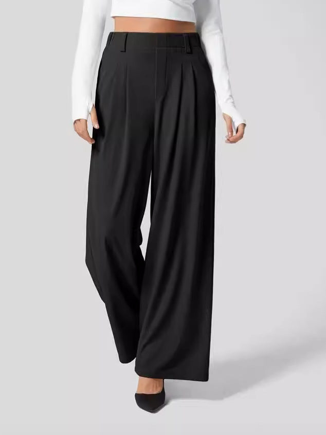 Levoire | Pantalon Femme Avec Jambes Larges, Taille Élastique Et Coupe Décontractée Noir