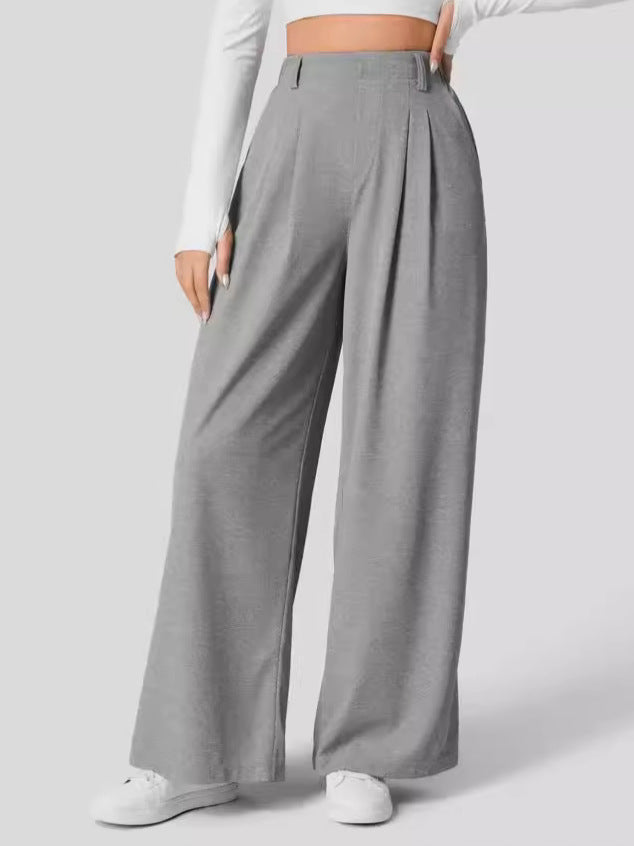 Levoire | Pantalon Femme Avec Jambes Larges, Taille Élastique Et Coupe Décontractée Gris