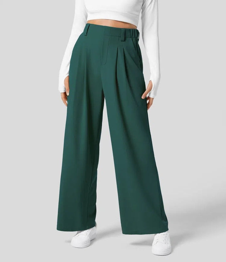 Levoire | Pantalon Femme Avec Jambes Larges, Taille Élastique Et Coupe Décontractée Turquoise