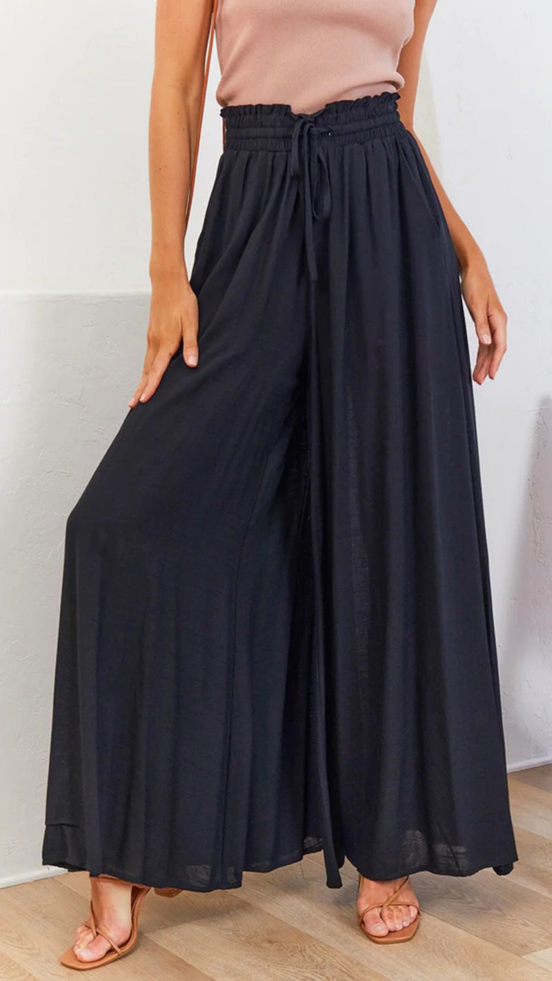 Levoire | Pantalon D'Été À Taille Élastique, Coupe Décontractée Et Jambes Évasées Noir