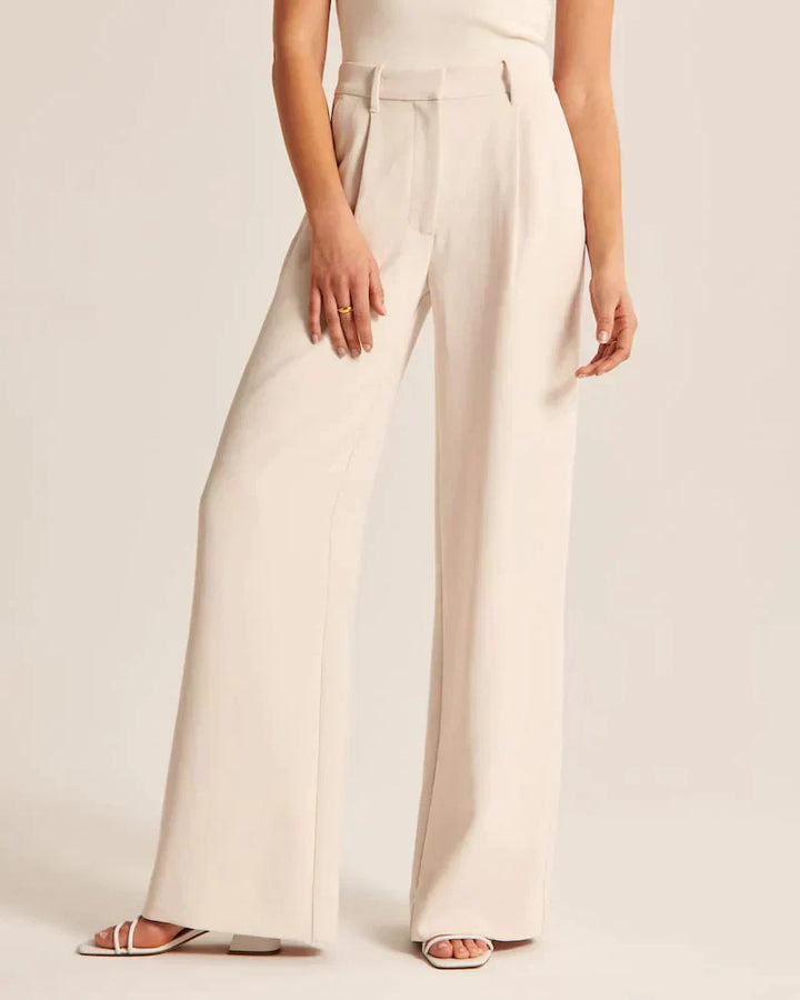 Levoire | Pantalon Plissé Taille Haute À Jambe Large Pour Femmes Beige