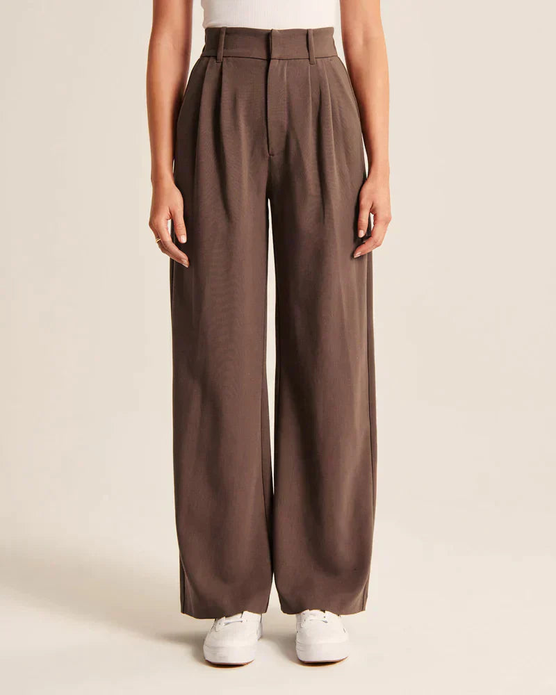 Levoire | Pantalon Plissé Taille Haute À Jambe Large Pour Femmes Mokka