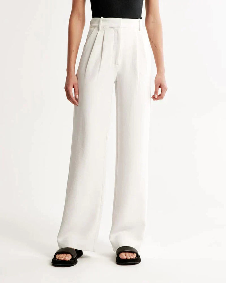 Levoire | Pantalon Plissé Taille Haute À Jambe Large Pour Femmes Blanc
