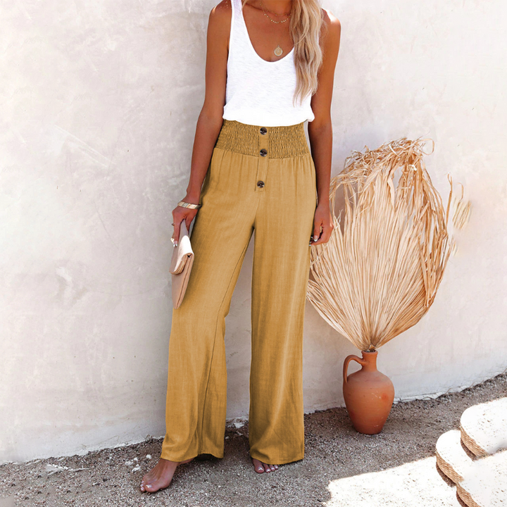 Levoire | Jambes Larges Avec Taille Froncée Coupe Décontractée Taille Haute Vêtements D'Été Beige