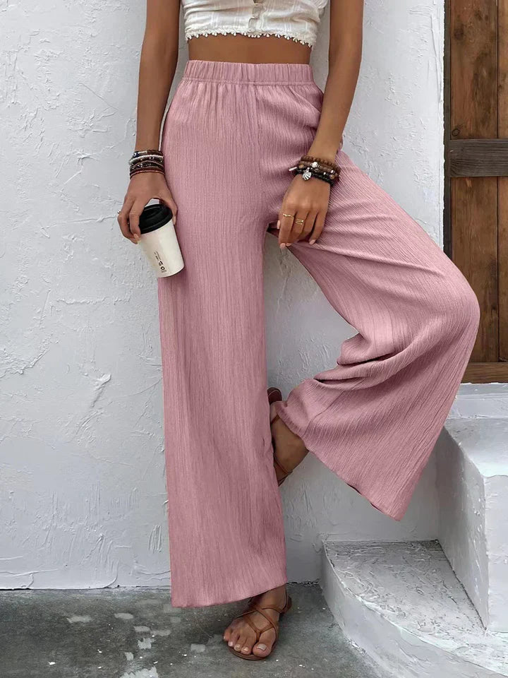 Levoire | Pantalon Palazzo Femmes Taille Haute Élastique Jambes Larges Rosa