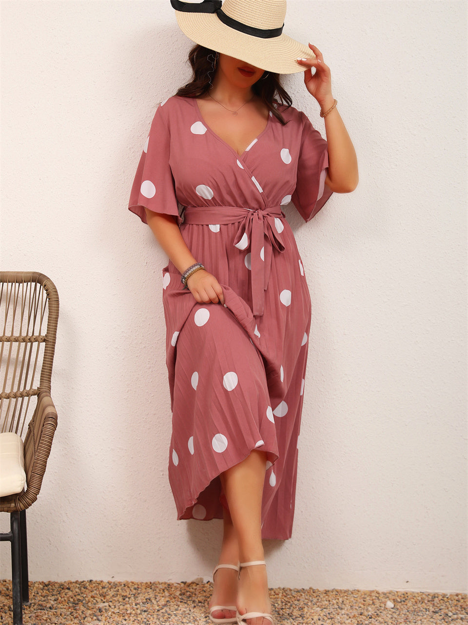 Levoire | Robe Maxi À Pois Élegante Avec Ceinture