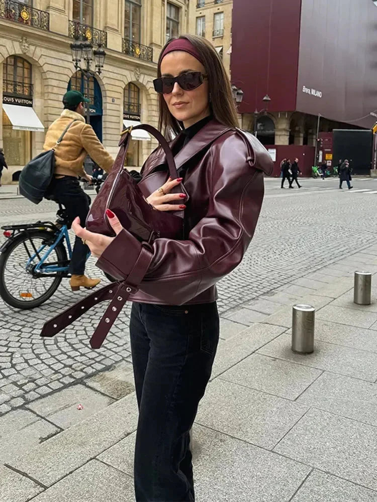 Levoire | Veste En Cuir Biker Pour Femmes Avec Ceinture