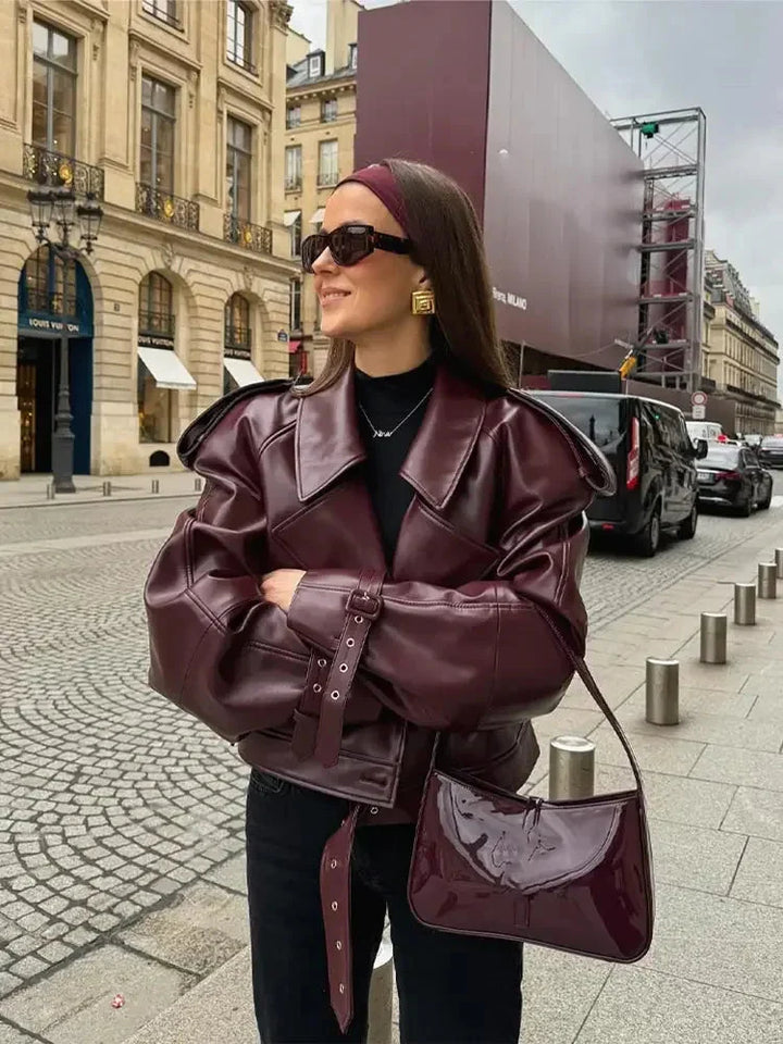 Levoire | Veste En Cuir Biker Pour Femmes Avec Ceinture L