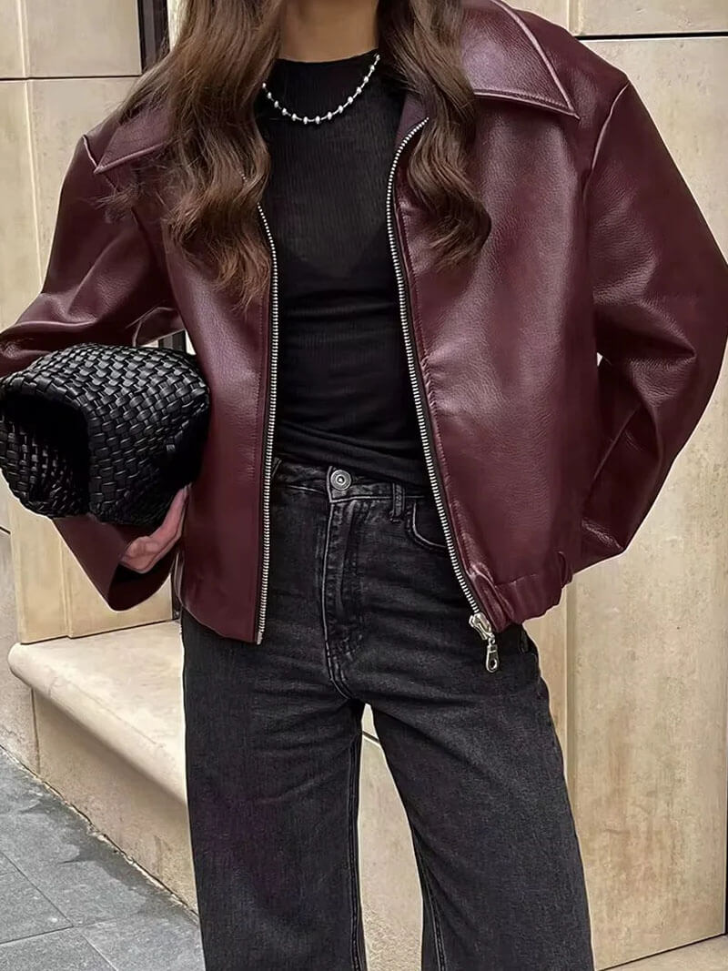 Levoire | Veste En Cuir Grande Taille Avec Fermeture Éclair Style Bomber Pour Femmes