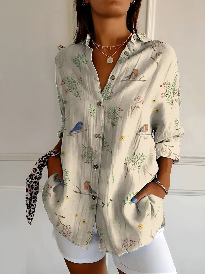 Levoire | Chemisier Imprimé Coupe Lâche Chemisier À Manches Longues Pour Femmes Orange Fleur grise