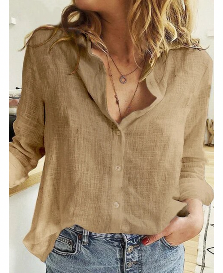 Levoire | Blouse Femme Loose Fit Chemise En Lin À Manches Longues Khaki