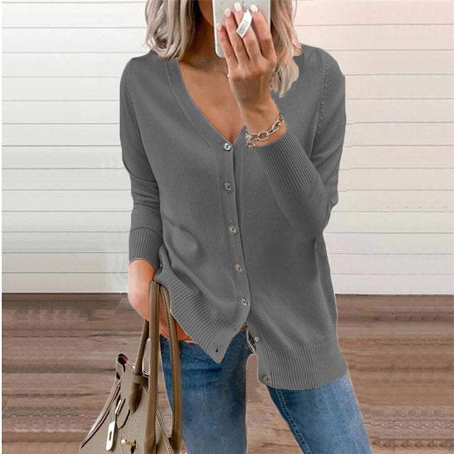 Levoire | Gilet Classique Lâche À Décolleté En V Fin Pour Femmes Gris