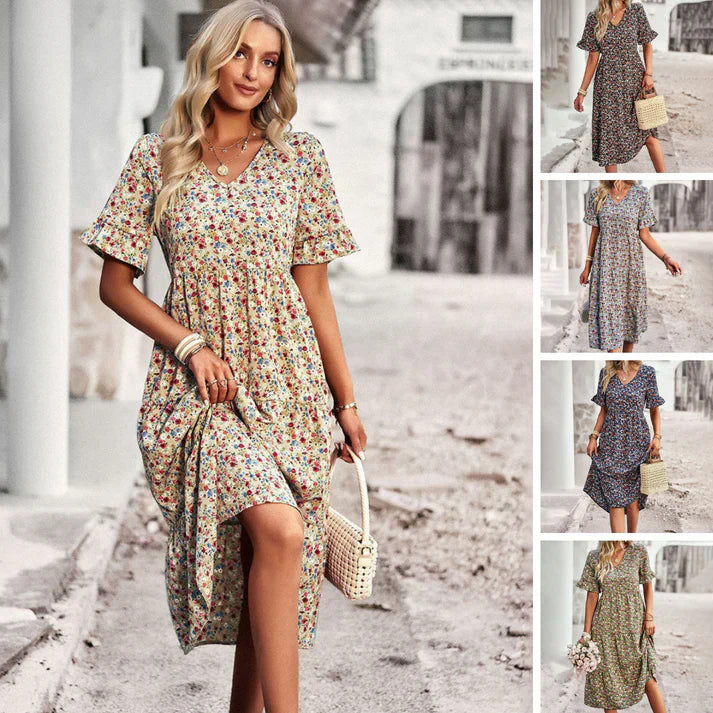Levoire | Robe D'Été Ludique En Abricot Avec Imprimé Floral