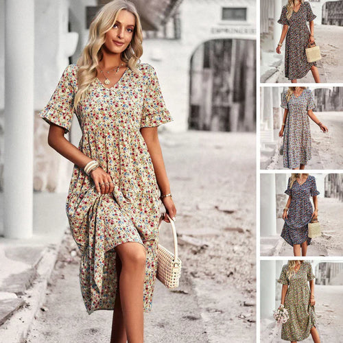 Levoire | Robe D'Été Ludique En Abricot Avec Imprimé Floral