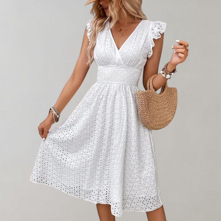 Levoire | Robe D'Été Élégante Avec Volants Blanc
