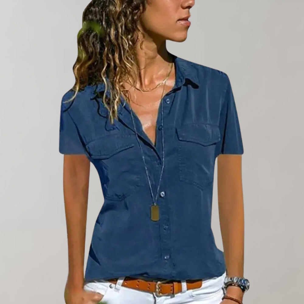Levoire | Chemisier Femme À Manches Courtes Bleu
