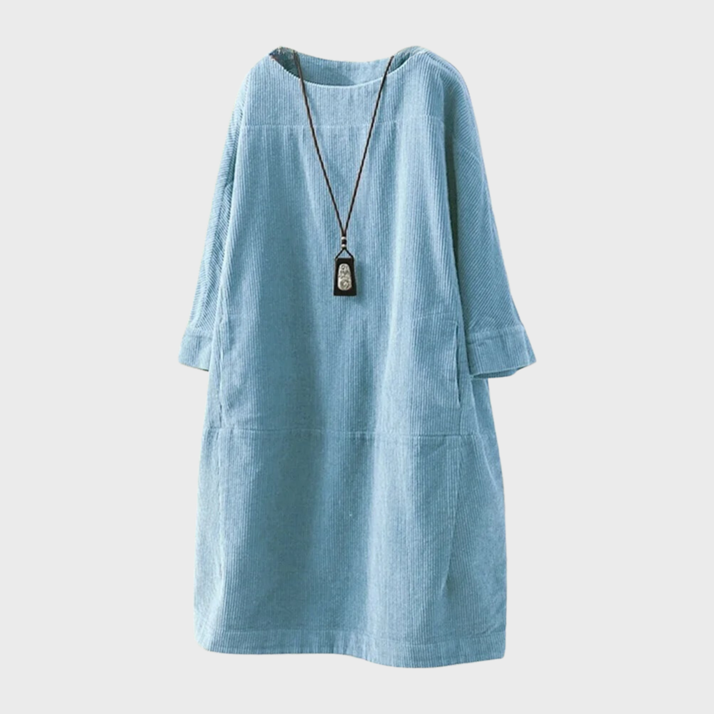 Levoire | Robe Midi Décontractée Minimaliste À Manches Pour Femmes Bleu