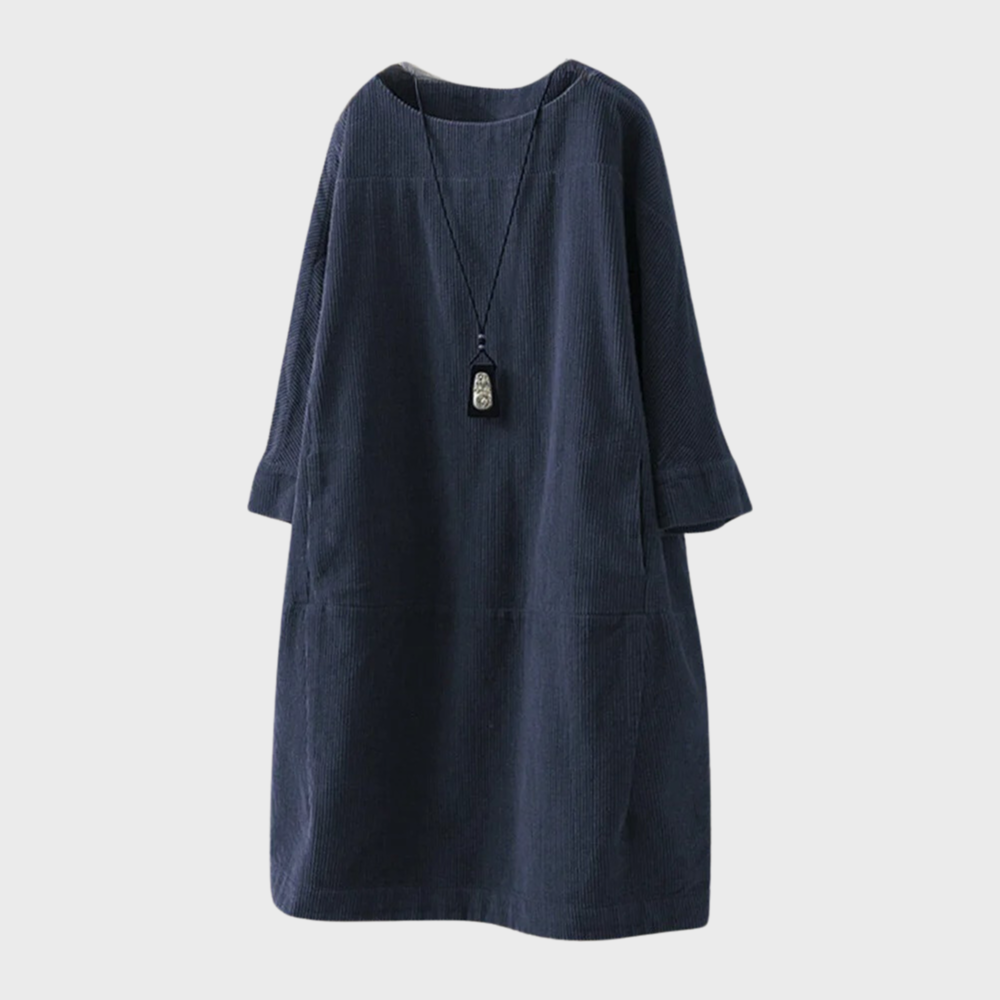 Levoire | Robe Midi Décontractée Minimaliste À Manches Pour Femmes Marine