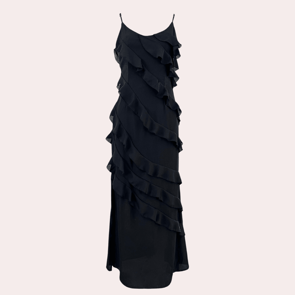 Levoire | Robe Longue À Volants Robe De Soirée Pour Femmes Noir