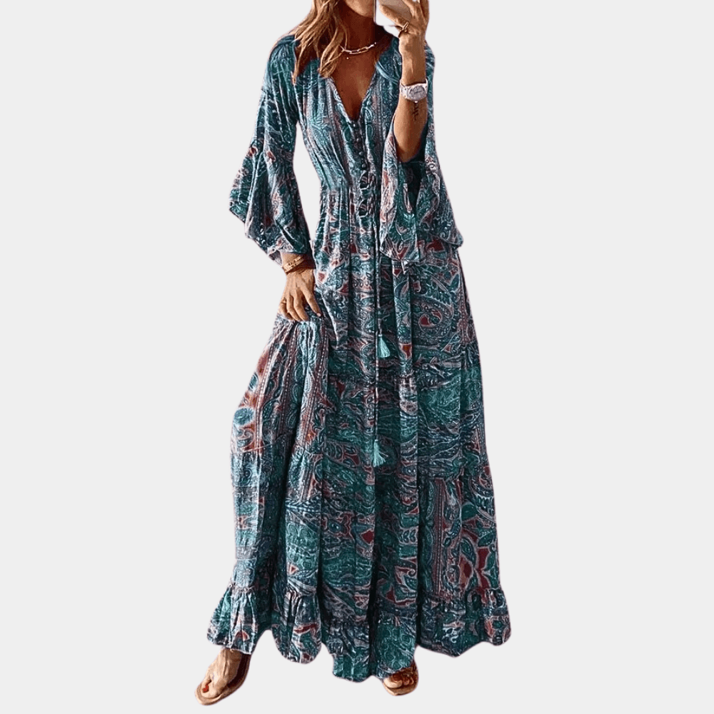 Levoire | Robe Longue Inspirée Boho Pour Femmes Bleu