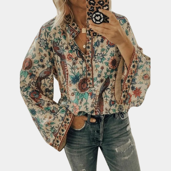 Levoire | Chemise À Manches Longues Légère Et Élégante Avec Un Motif Stylé Abricot
