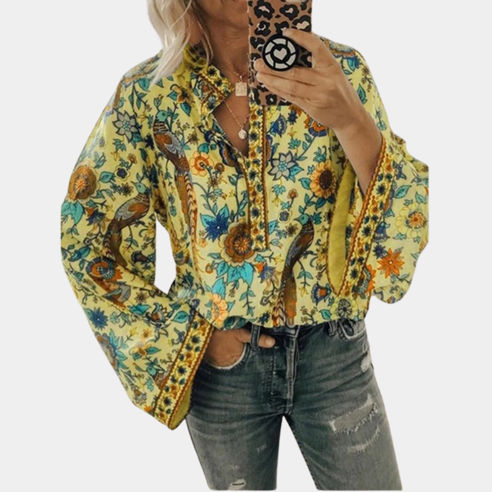 Levoire | Chemise À Manches Longues Légère Et Élégante Avec Un Motif Stylé Jaune