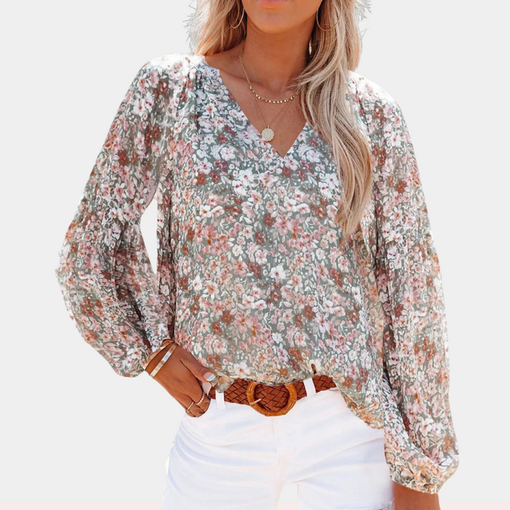 Levoire | Blouse À Col En V À Fleurs Avec Manches Longues Pour Femmes Multicolore