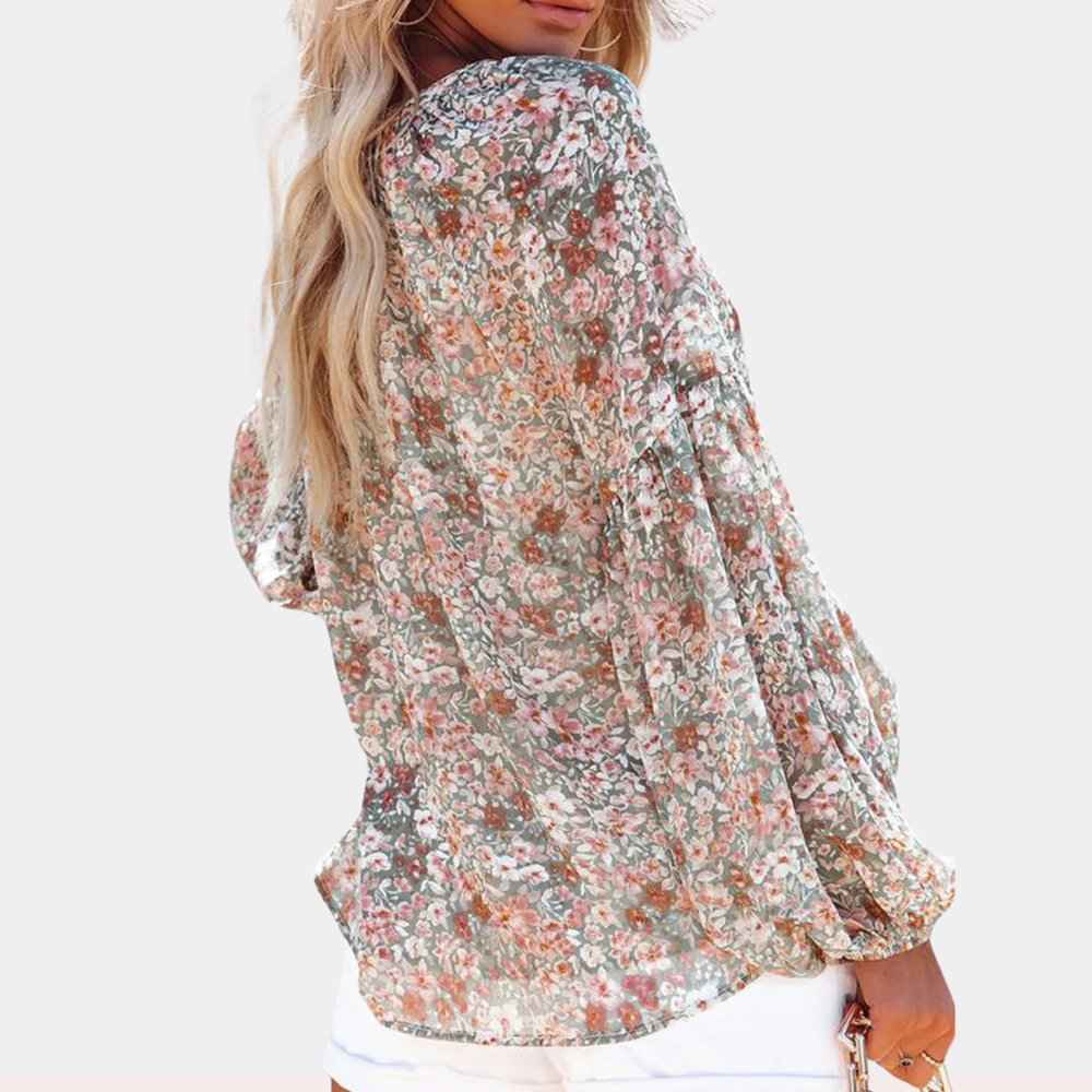 Levoire | Blouse À Col En V À Fleurs Avec Manches Longues Pour Femmes