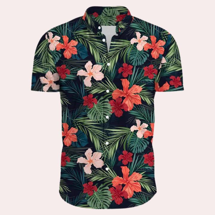 Levoire | Chemise Hawaii Avec Boutons Pour Hommes Noir