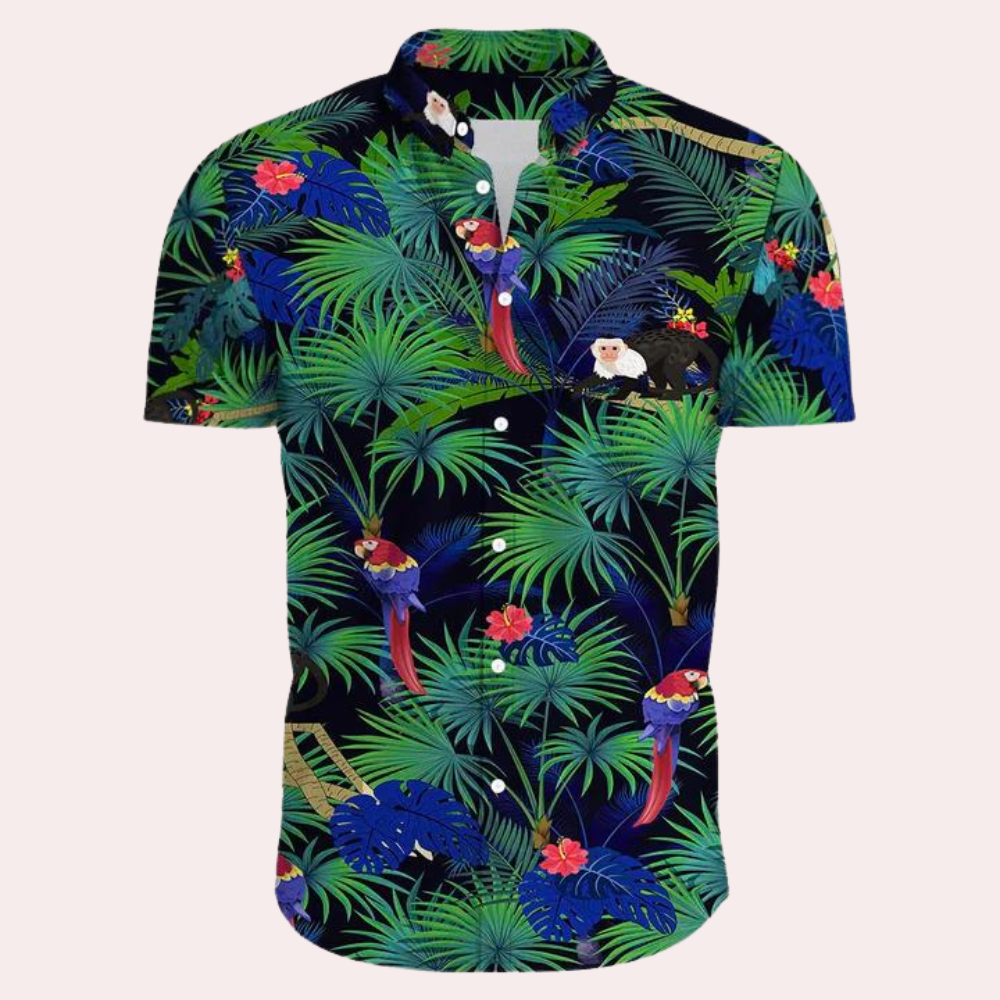 Levoire | Chemise Hawaii Avec Boutons Pour Hommes Bleu
