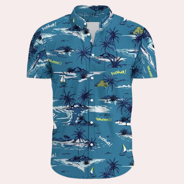 Levoire | Chemise Hawaii Avec Boutons Pour Hommes Bleu ciel