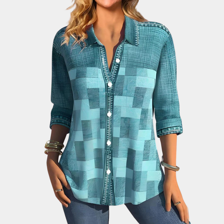 Levoire | Chemise Patchwork Décontractée À Boutons Pour Femmes Bleu clair