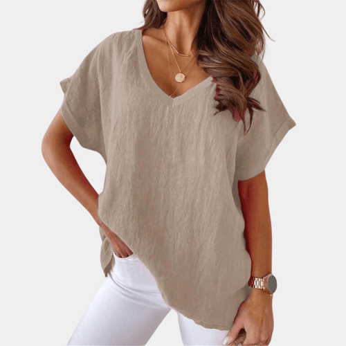 Levoire | Blouse Élégante À Col V En Coton Et Lin