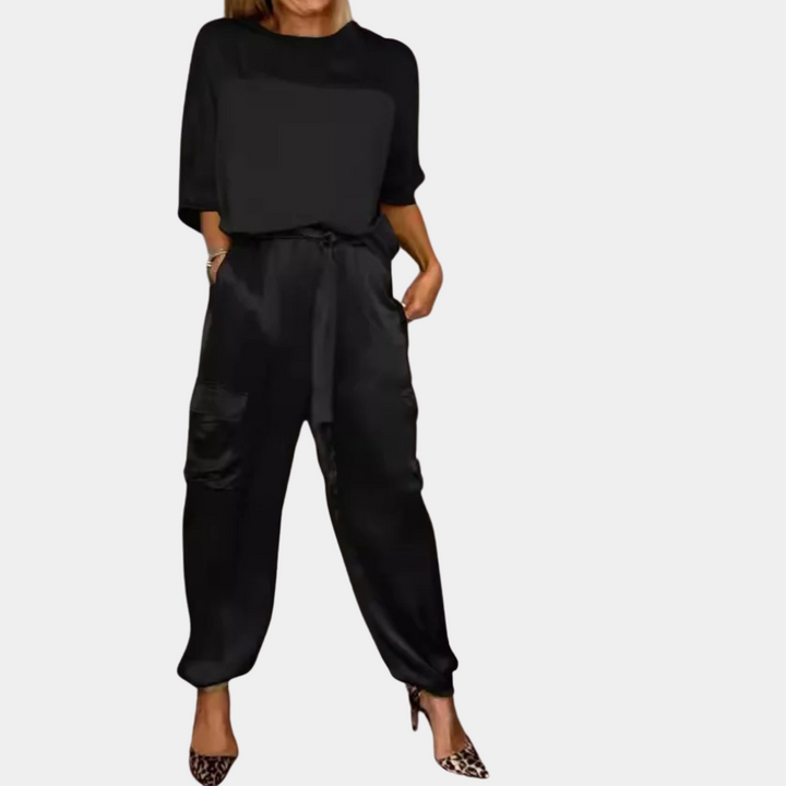 Levoire | Ensemble Chic Satin Élégant [Haut+Pantalons] Noir