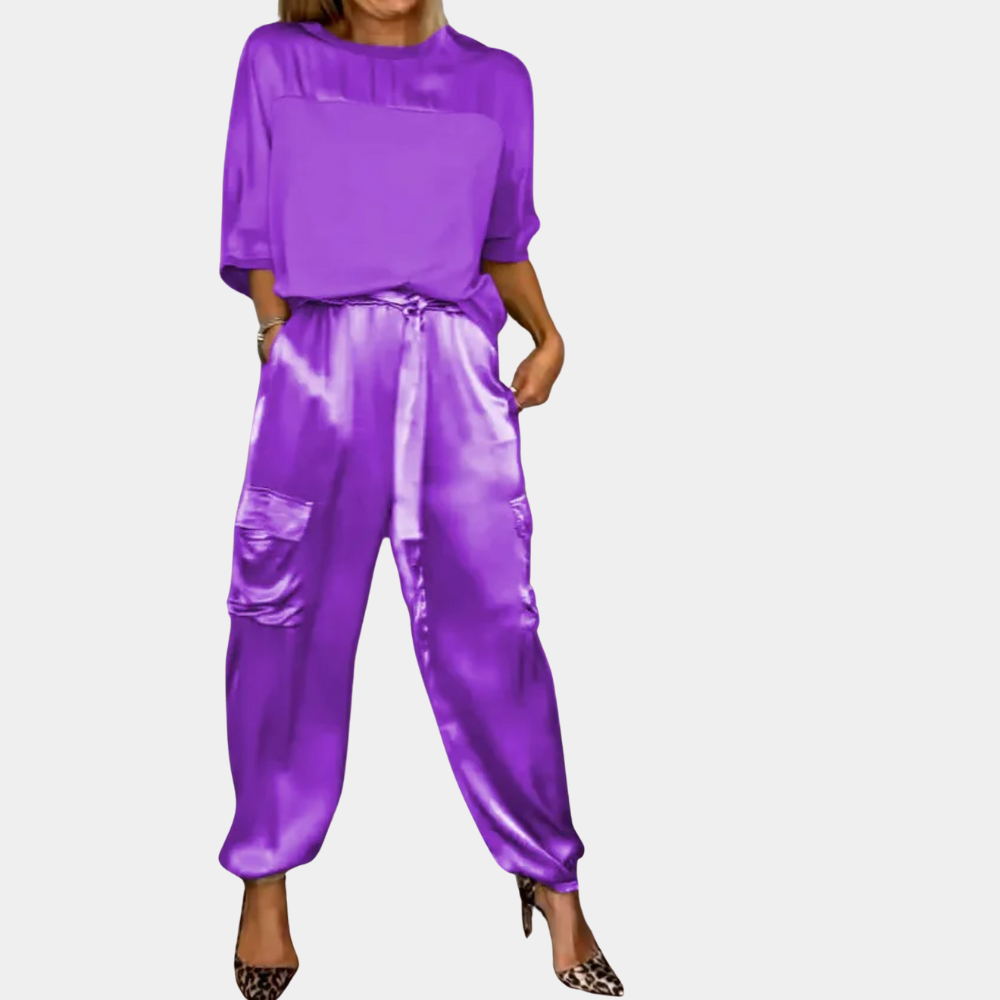 Levoire | Ensemble Chic Satin Élégant [Haut+Pantalons] Lila