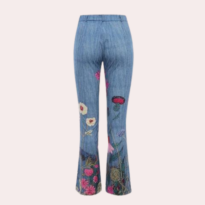 Levoire | Jean Avec Broderie De Fleurs Pour Femmes Bleu