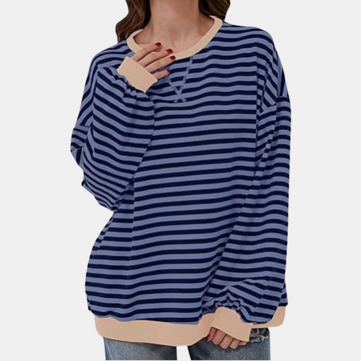 Levoire | Grande Taille T-shirt Rayé à Manches Longues pour Femmes Bleu marine