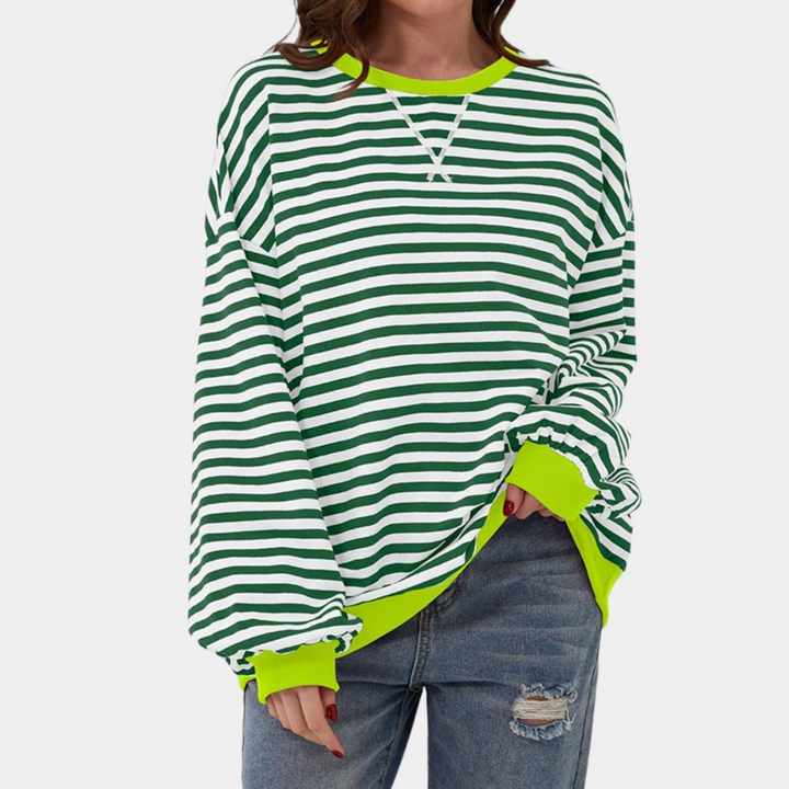 Levoire | Grande Taille T-shirt Rayé à Manches Longues pour Femmes Vert