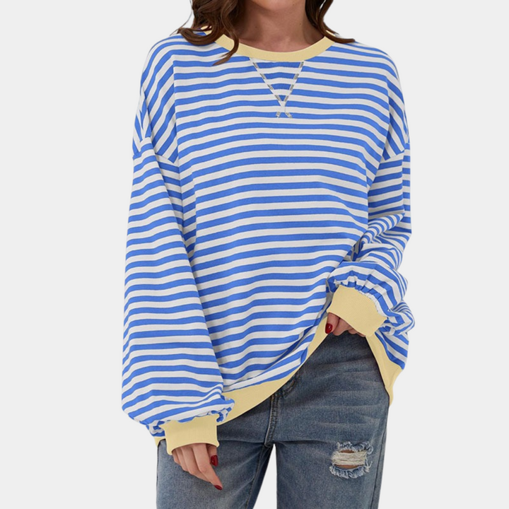 Levoire | Grande Taille T-shirt Rayé à Manches Longues pour Femmes Bleu clair