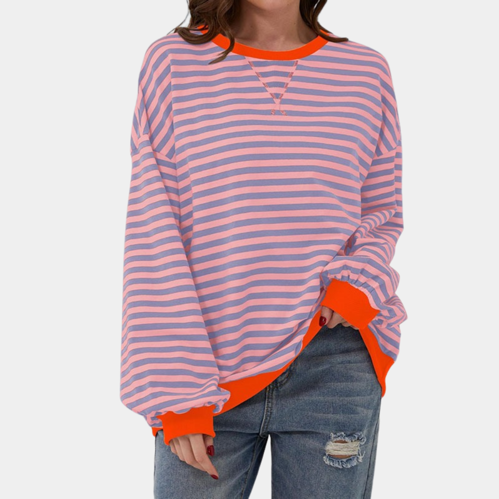Levoire | Grande Taille T-shirt Rayé à Manches Longues pour Femmes Rosa